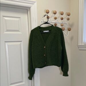 Zara - Alpaca Wool Blend Baggy Oversized Button Down Cardigan - Green - S
